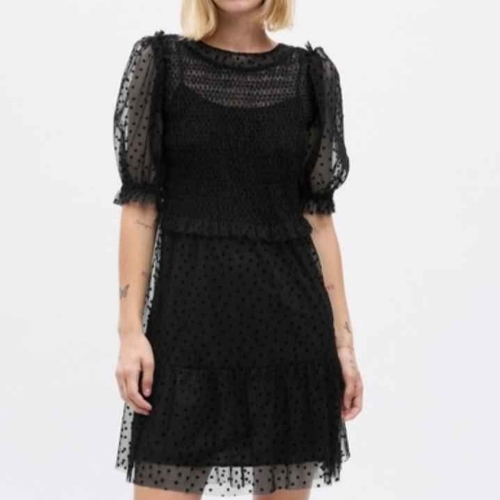 GAP Black Sheer Polka Dot Mini Dress